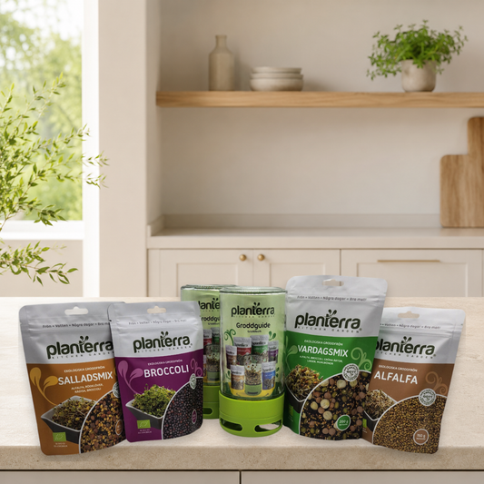 Planterra Startpaket Duo för groddodling – 2 burkar + 4 fröpåsar