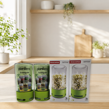 Planterra Startpaket Duo för groddodling – 2 burkar + 4 fröpåsar